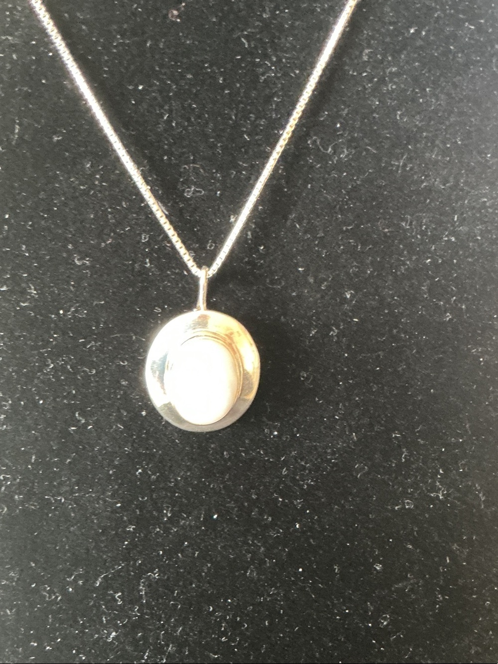 Sterling Silver Necklace with White eye tiger Oval Pendant